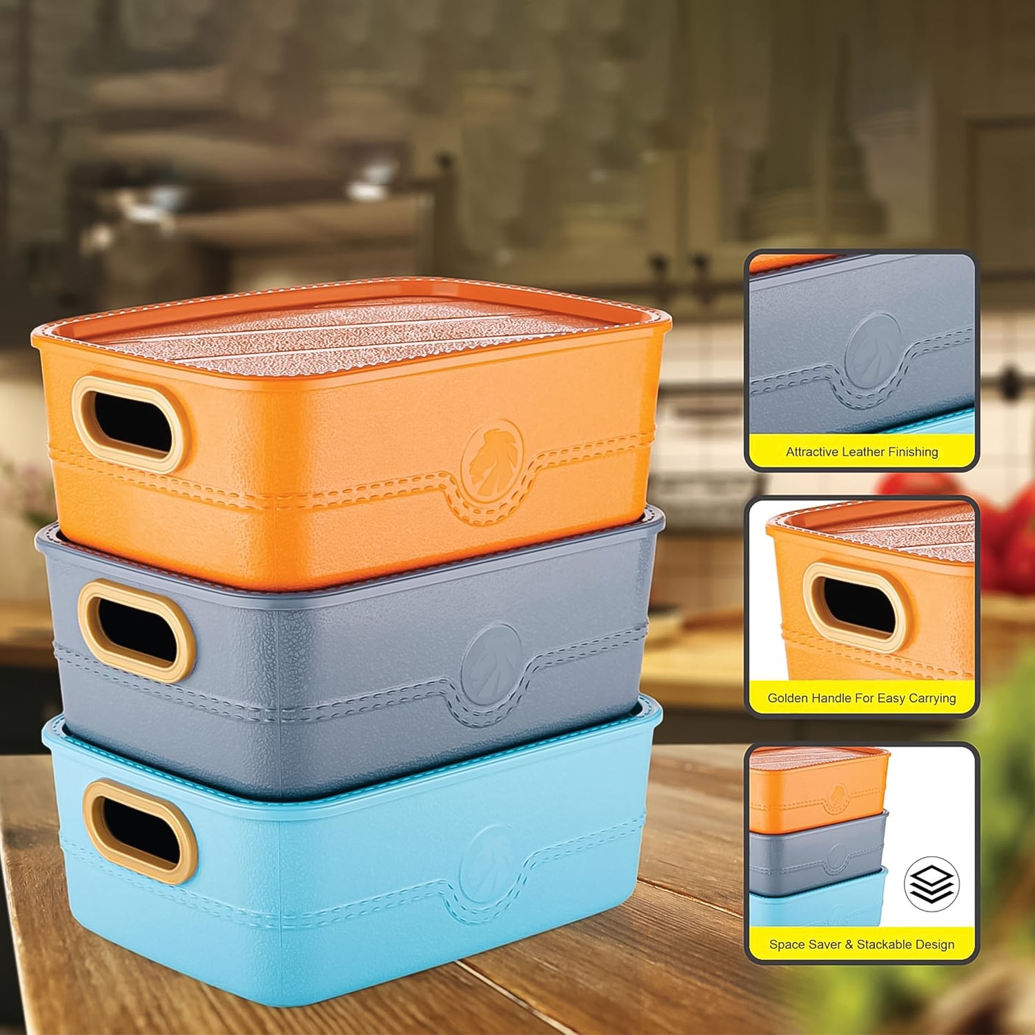 3-piece Plastic Multipurpose Storage Basket Bin Set With Handle (3 Pcs Set) 3-piece Plastic Multipurpose Storage Basket Bin Set With Handle (3 Pcs Set)